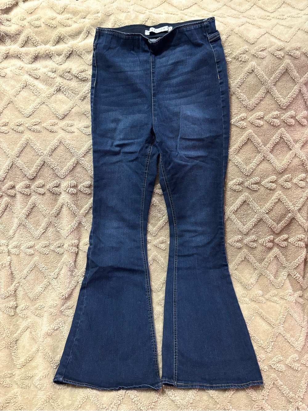 High-Rise Dark Blue Flare Jeans - Unbranded